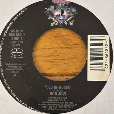 Bon Jovi   Bed Of Roses 7'' Single Record 1992 Mercury Rock 45 RPM