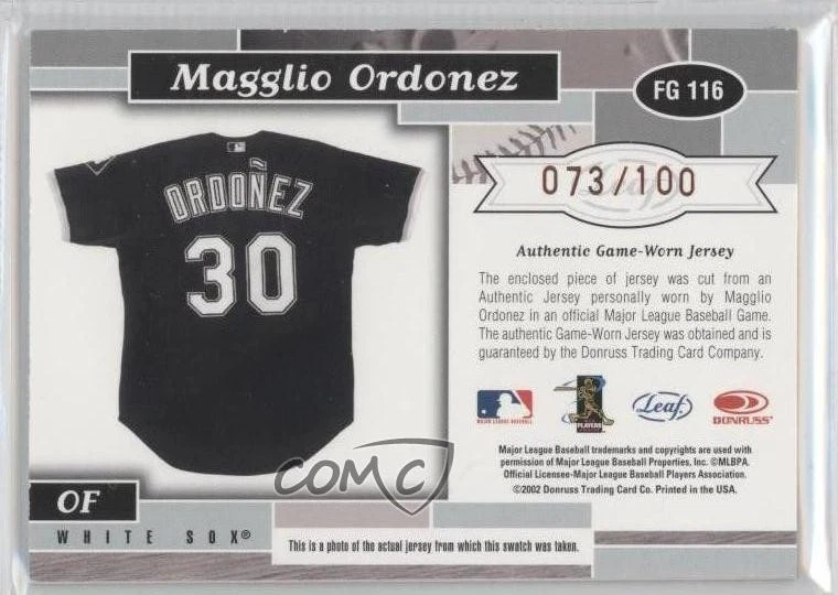 2002 Leaf Certified Fabric of the Game Bronze Die-Cut Plate /100 Magglio Ordonez - Image 2 of 2
