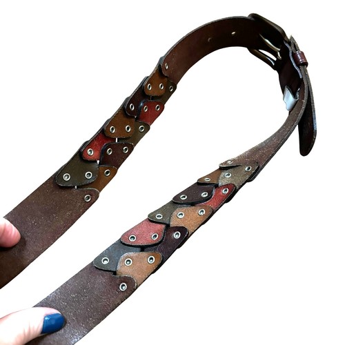 Cinturón De Cuero Fósil Vintage Multicolor Tejido Tachonado Boho Festival Talla M - Imagen 5 de 11