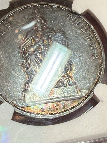 Germany Prussia 1871A 1 Thaler Victory Over France NGC AU58 Double Toner Toned - Picture 8 of 11