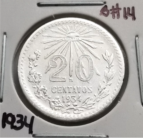 1934 Mexico 20 Centavos Silver — photo from the most recent tracked eBay sale