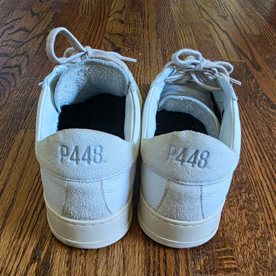 P448 Men's White/Beige Leather Low-Top Lace-Up Sneakers EU 41 US 8