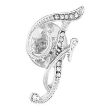 Rhinestone Letter Lapel Pins Alphabet Brooch Pins Silver Tone Letter F