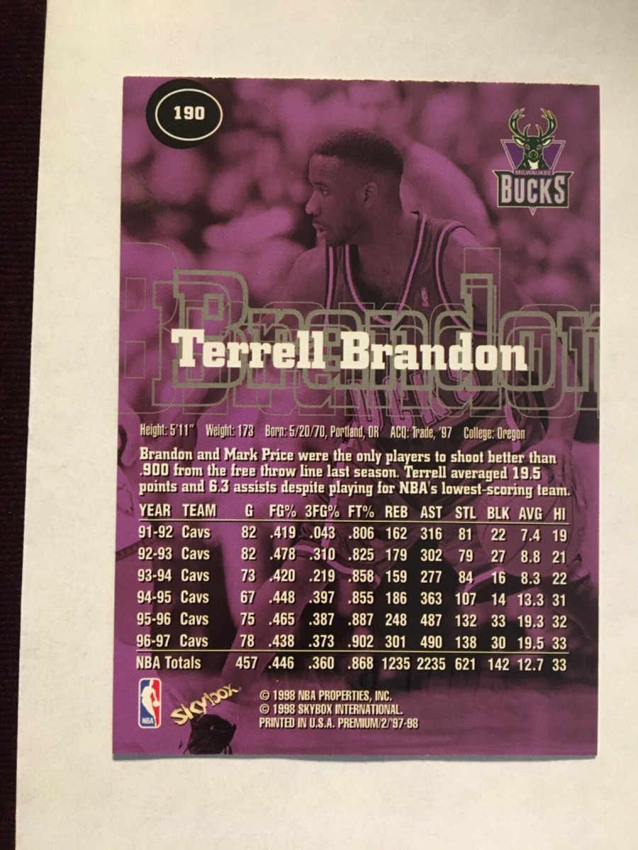 1997-98 SkyBox Premium Bucks Terrell Brandon Basketball Card #190