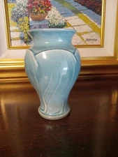 2010 Pewabic Pottery 7" Tall Small Classic Vase Pewabic Blue Crackle Glaze