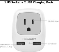International Travel Power Adapter Type E/F with 2 USB for US to Europe France