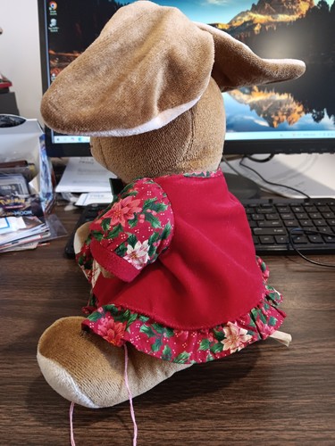 COMMONWEALTH BUNNY RABBIT BROWN STUFFED ANIMAL, 10" TALL SITS ALONE, DRESS 7 BOW - Picture 2 of 8