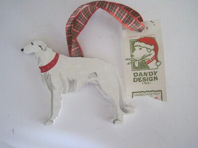 Wood Borzoi Ornament W/ Tag Dandy Design Inc.