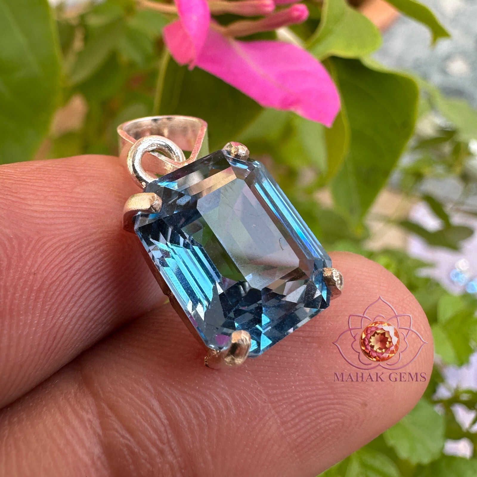 Colgante de plata maciza 925 con gemas naturales de aguamarina Santa María de 16,40 quilates certificado