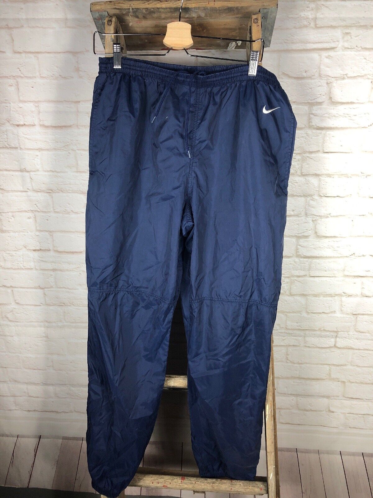 Pantalones Vintage Nike Azul Marino 100 % Nailon Rompevientos Pista  Brillantes Hip Hop Grandes