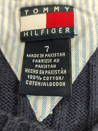 Tommy Hilfiger Chaleco Tejido Cuello en V Azul Marino, Rojo, Blanco Para Niños Talla 7 Excelente - Imagen 8 de 11