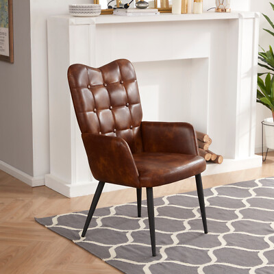 Modern Leather Accent Chair w/ Arms High Back Living Room Wingback