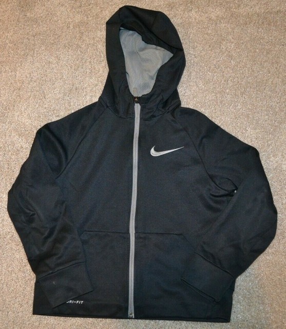 Nike Boy's DRIFIT Full Zip Hoodie Size S Youth Black Gray EUC eBay