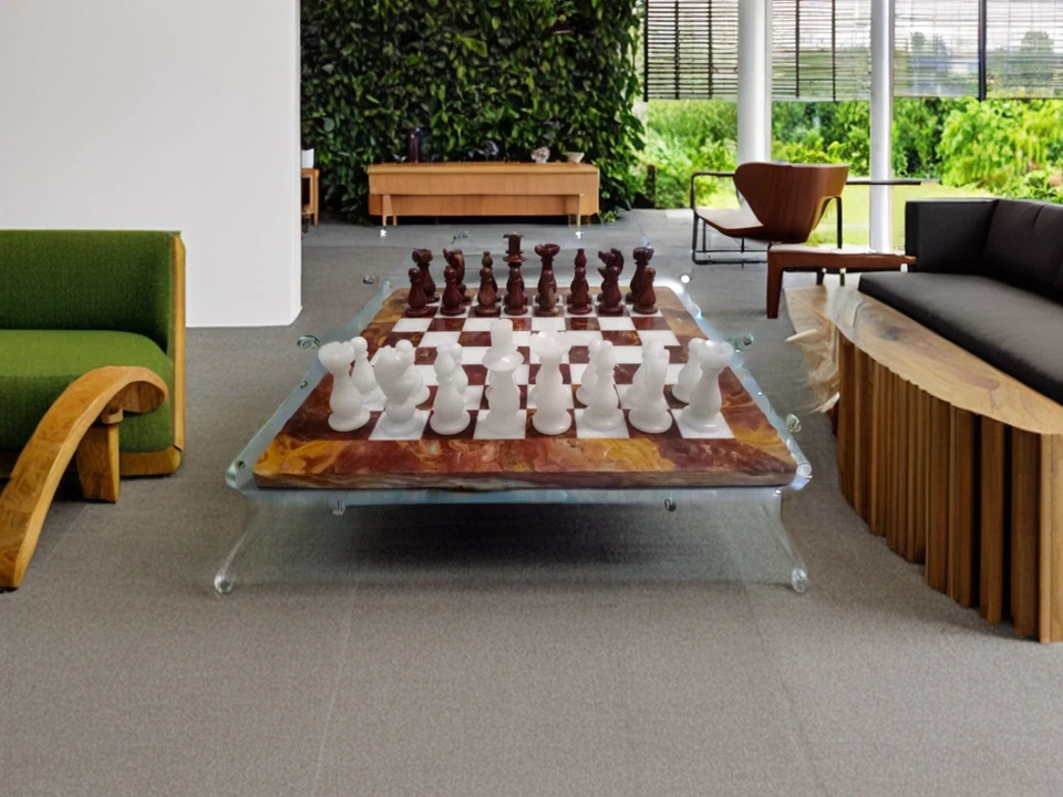 Échiquier en Marbre Rouge et Blanc Onyx 30x30cm Fait Main - Cadeau et Décoration - Photo 3/4