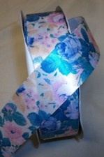 10 Yds ROSE BOUQUET SINGLE FACE SATIN RIBBON 1 1/2" Wide