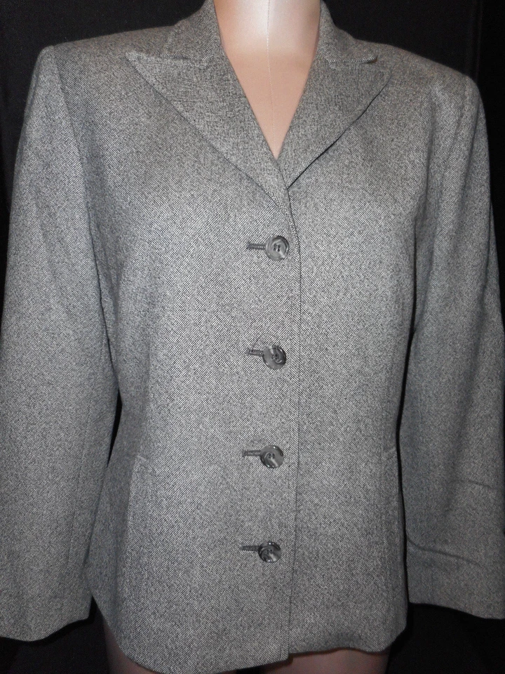 OSCAR DE LA RENTA Womens 2 Piece Pants Suit Blazer Jacket Sz 6 Gray Black Wool - Image 2 of 4