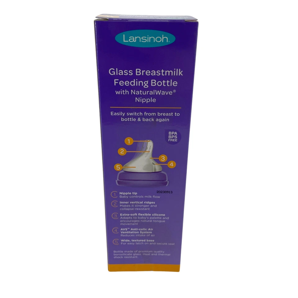 Lansinoh Glass Baby Bottle Medium flow 240ml 8OZ #N3508 (AR) - Image 4 of 4