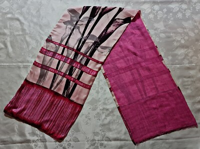 SCARF VINTAGE AUTHENTIC ESPRIT FLORAL ART CALAS SILK LONG WOMEN DOUBLE