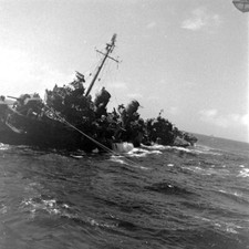 WW2 WWII Photo USS Smalley DD-565 Manuevers Next to USN CV-14 World War Two 7237