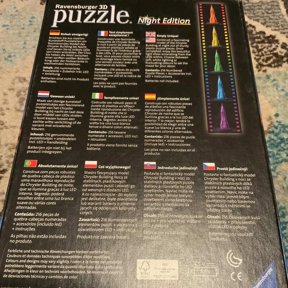 Ravensburger Chrysler Building Light Up 216 Piece 3D Jigsaw Puzzle New York 19” - Image 3 of 4