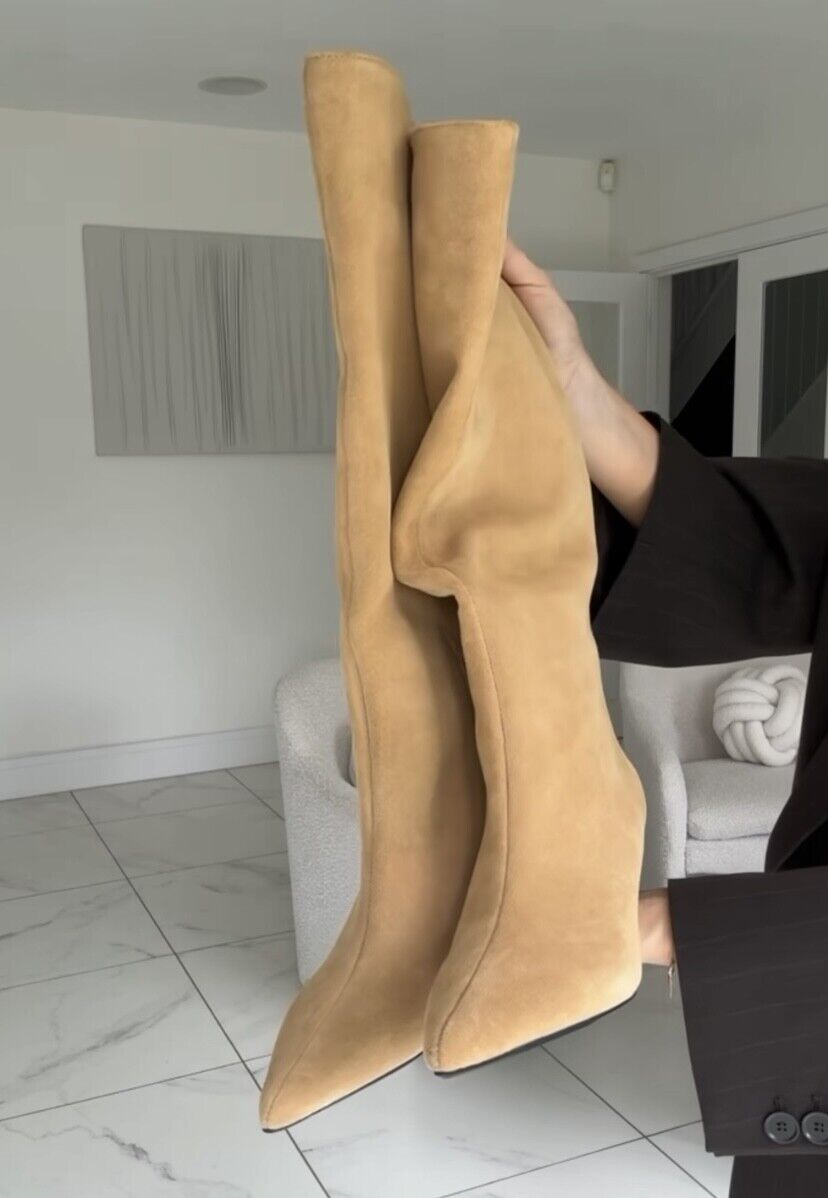 ZARA : Dark Tan Heeled Suede Knee High Boots : 3020/410 ZARA : Dark Tan Heeled Suede Knee High Boots : 3020/410