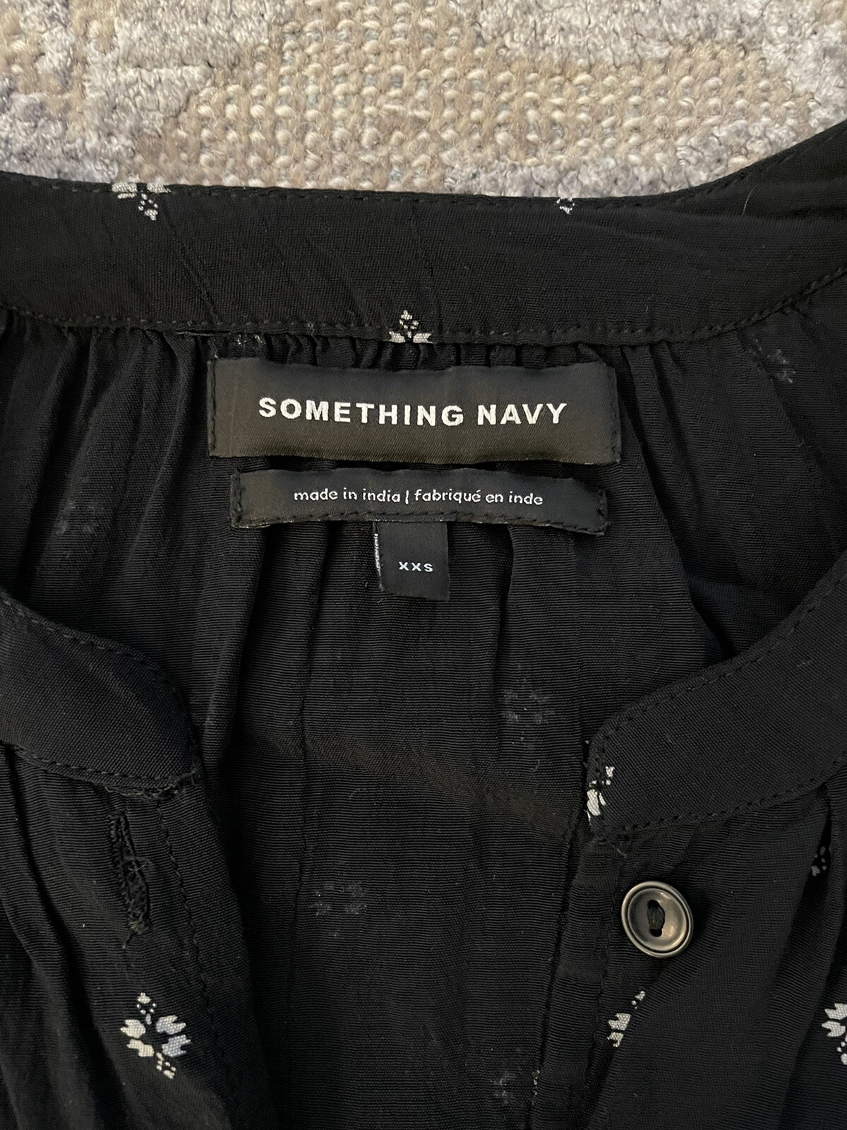 Something Navy Black Pattern Button Up Blouse Siz… - image 2