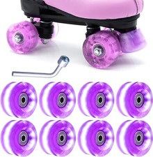 8Pack Purple 32x58 82A Quad Light Up Roller Skate Wheels with Bearings Installed