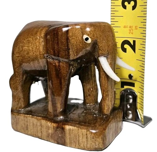 Handgeschnitzte Miniatur Holz Elefant Statue Schmuck Braun Stoßzähne Holzmaserung Vintage - Bild 10 von 12