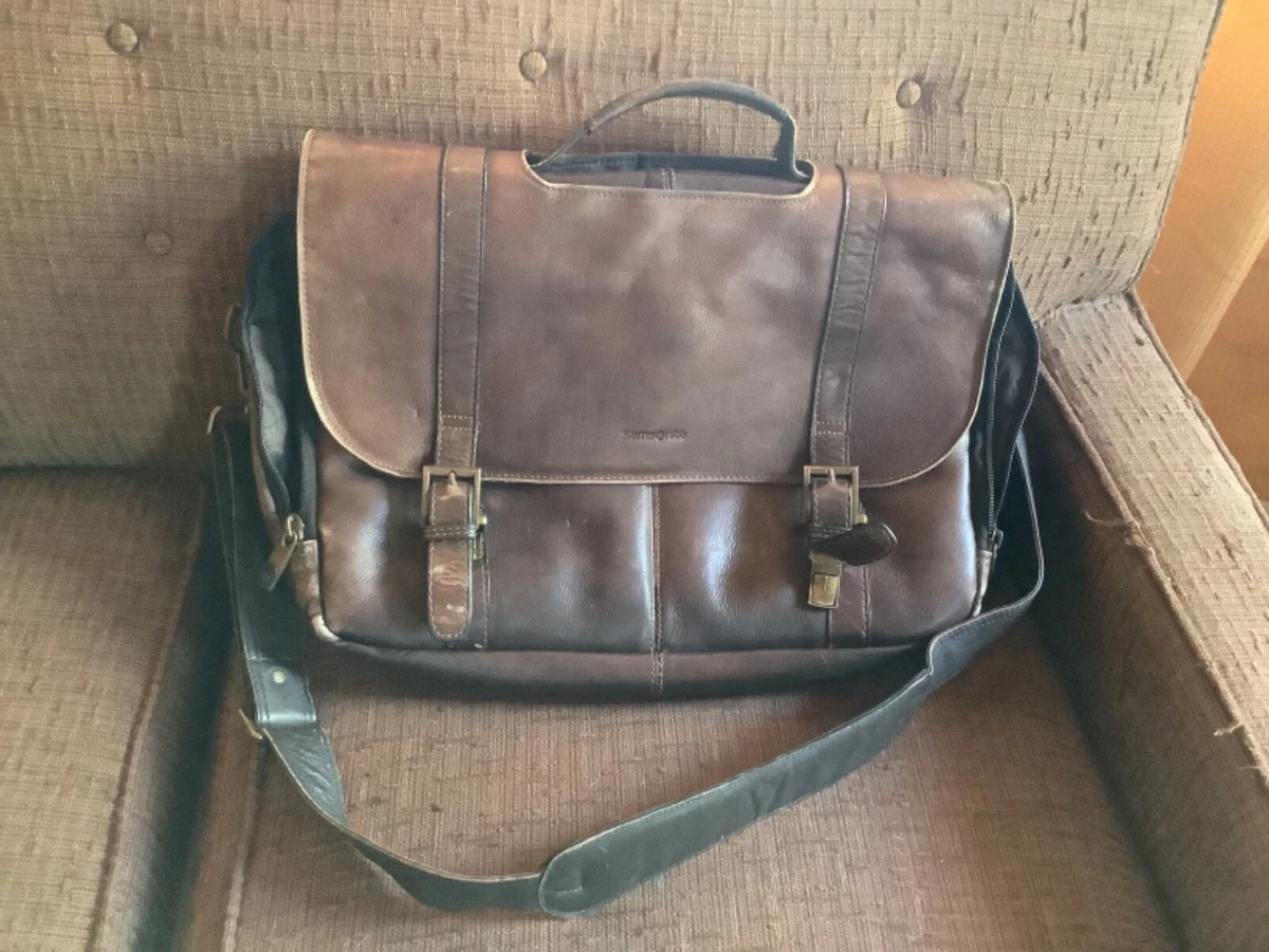 Samsonite Mens Briefcase Messenger Flapover Laptop Bag brown leather | eBay