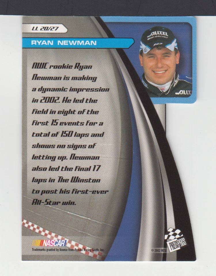 RYAN NEWMAN - 2002 PRESS PASS STEALTH LAP LEADERS - CARD # LL 20 - Image 2 of 2