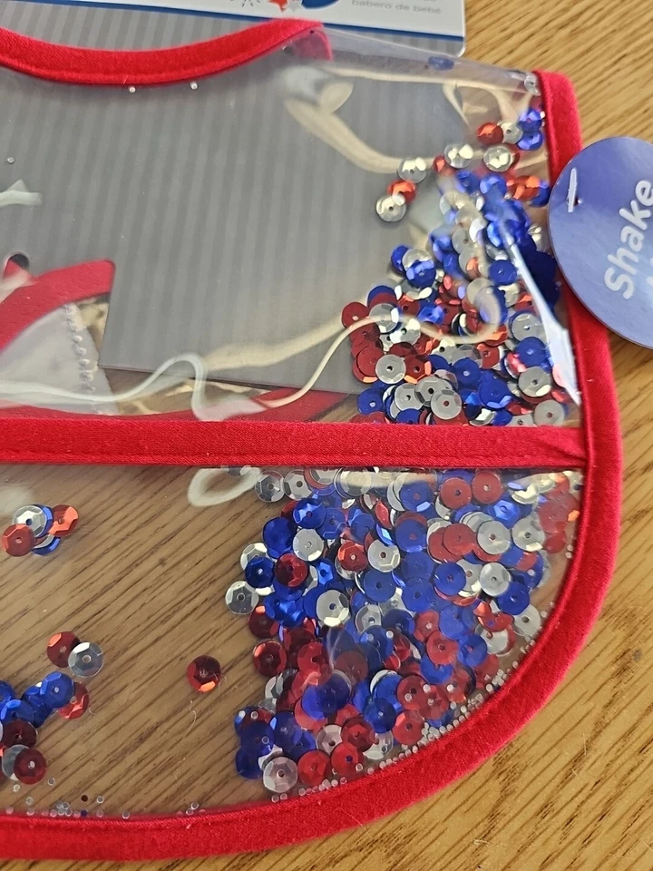 Nuevo con etiquetas Neat Solutions Americana 4 de julio babero de bebé lentejuelas de plástico transparente ¡Shake Me! Foto 2 de 4