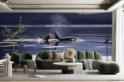 3D Sea Whale Mountain Landscape Self-adhesive Removable Wallpaper Murals
