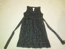 JUSTICE BLACK PARTY DRESS 12 SEQUINED TOP, SPARKLY TIERED OR LAYERED SKIRT,CUTE