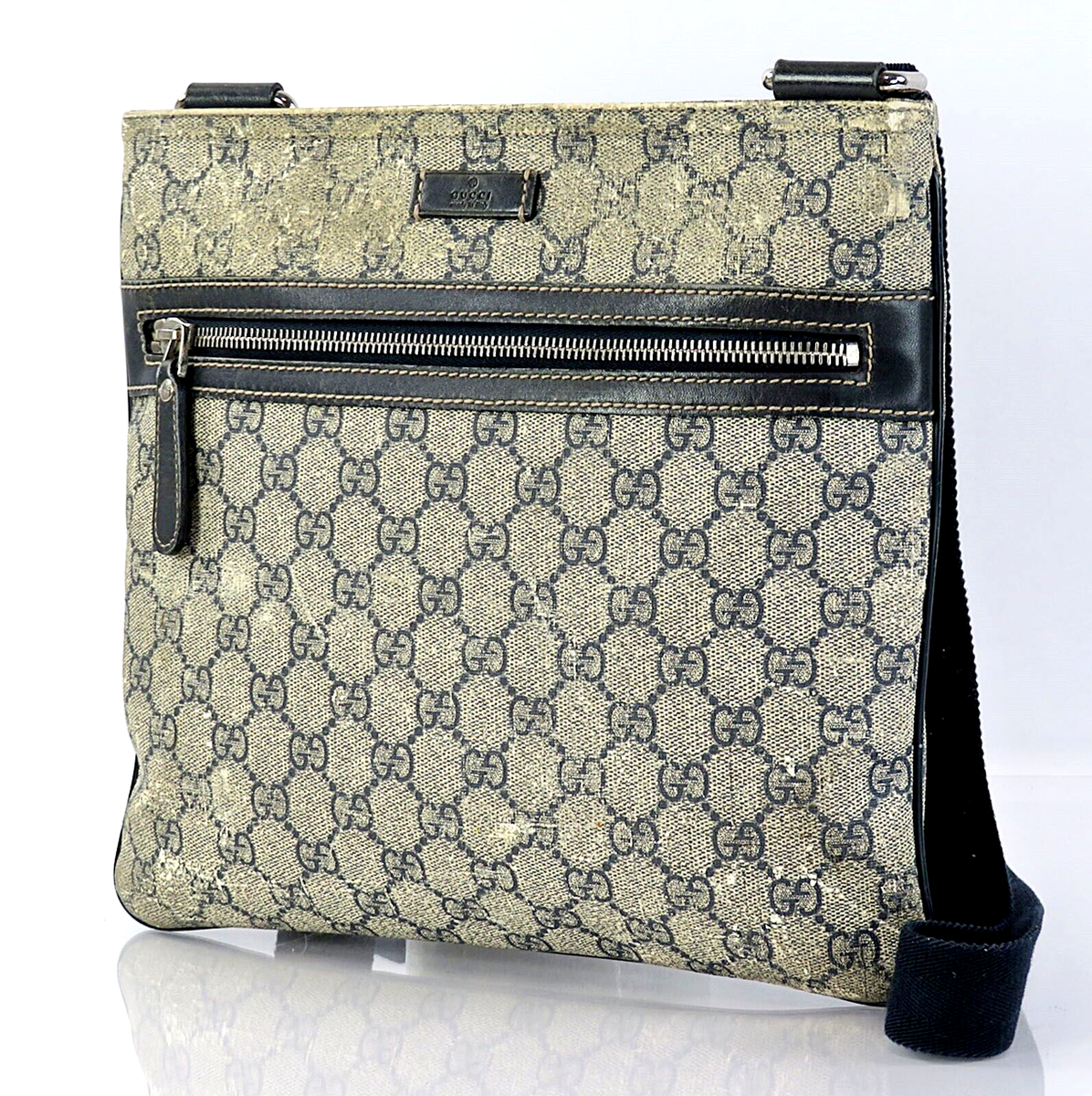 バッグ GUCCI GG PATTERN CANVAS LEATHER BODY BAG Auth GUCCI Navy GG PVC Canvas and Leather Shoulder Crossbody Bag