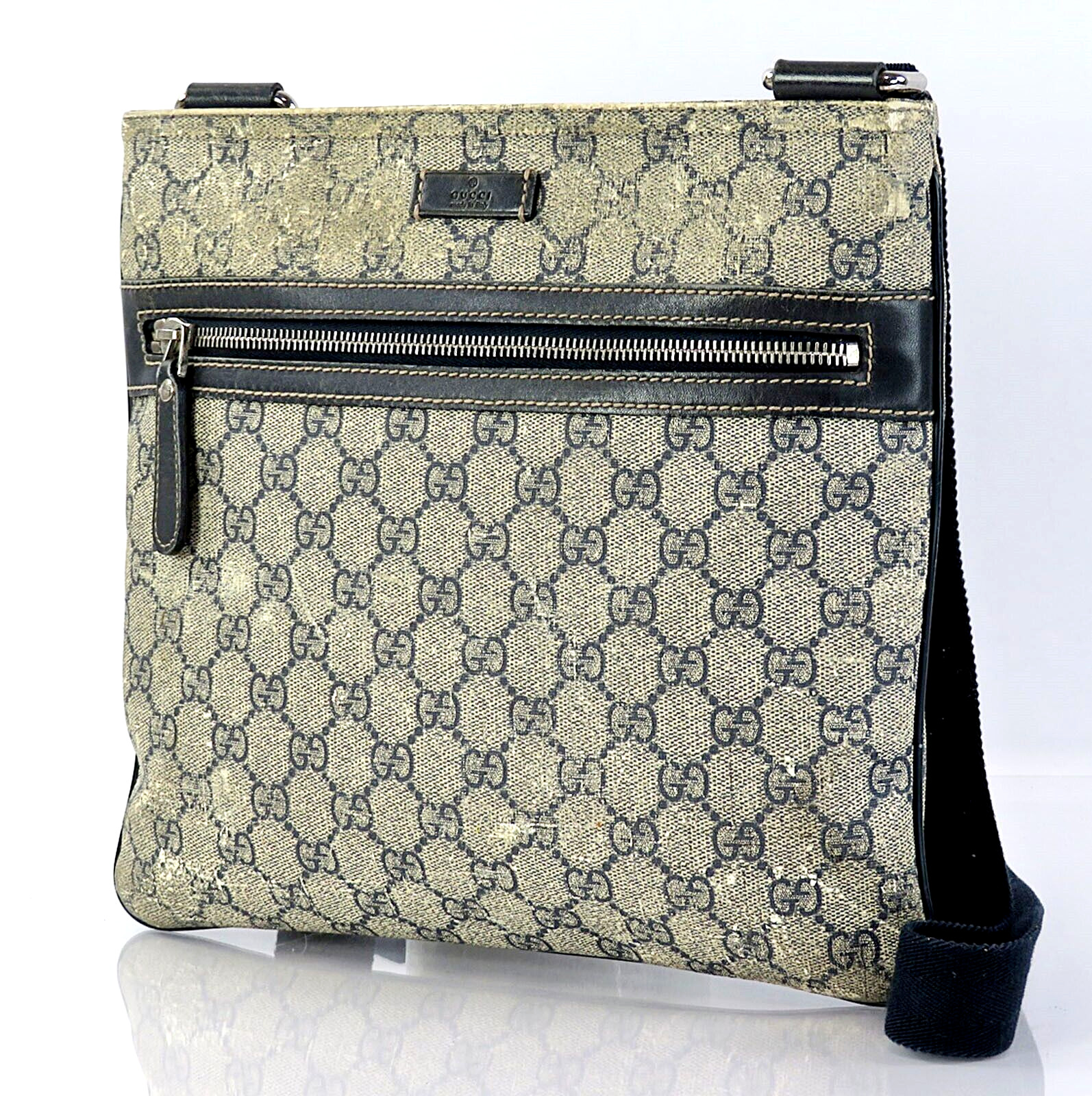 Borsa a tracolla originale Gucci Navy GG PVC in tela e pelle #60816A