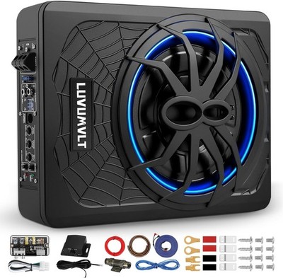 1200W 10'' Car Subwoofer, Slim Under Seat Powered Subwoofer and Amp Package,High/