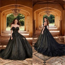Black Off The Shoulder Wedding Dresses Sequined Lace Appliques Sweethart A Line