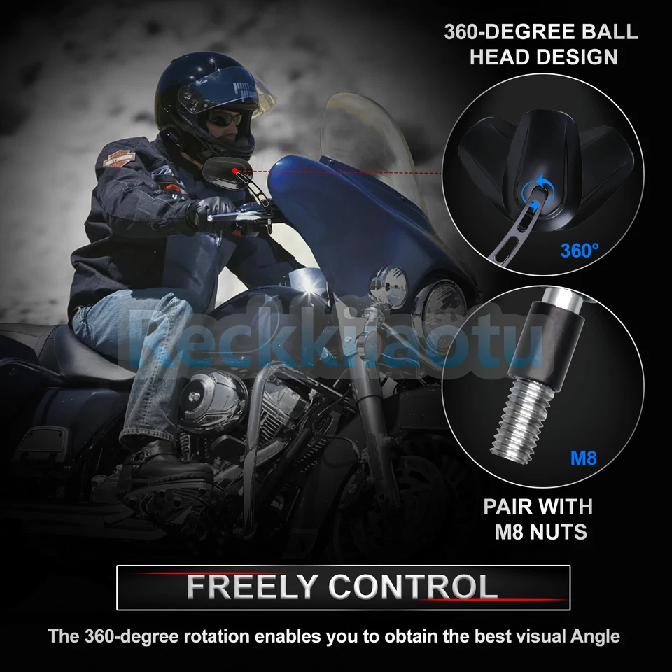 Espejos retrovisores negros de 8 mm para Harley Sportster XL883 1200 Touring Softail Foto 4 de 4