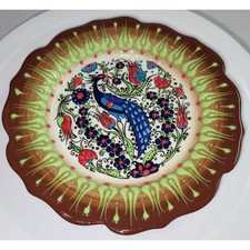 Hand‑Painted Turkish Iznik‑Style Plate Peacock & Floral Design Signed "Nimet" 7"
