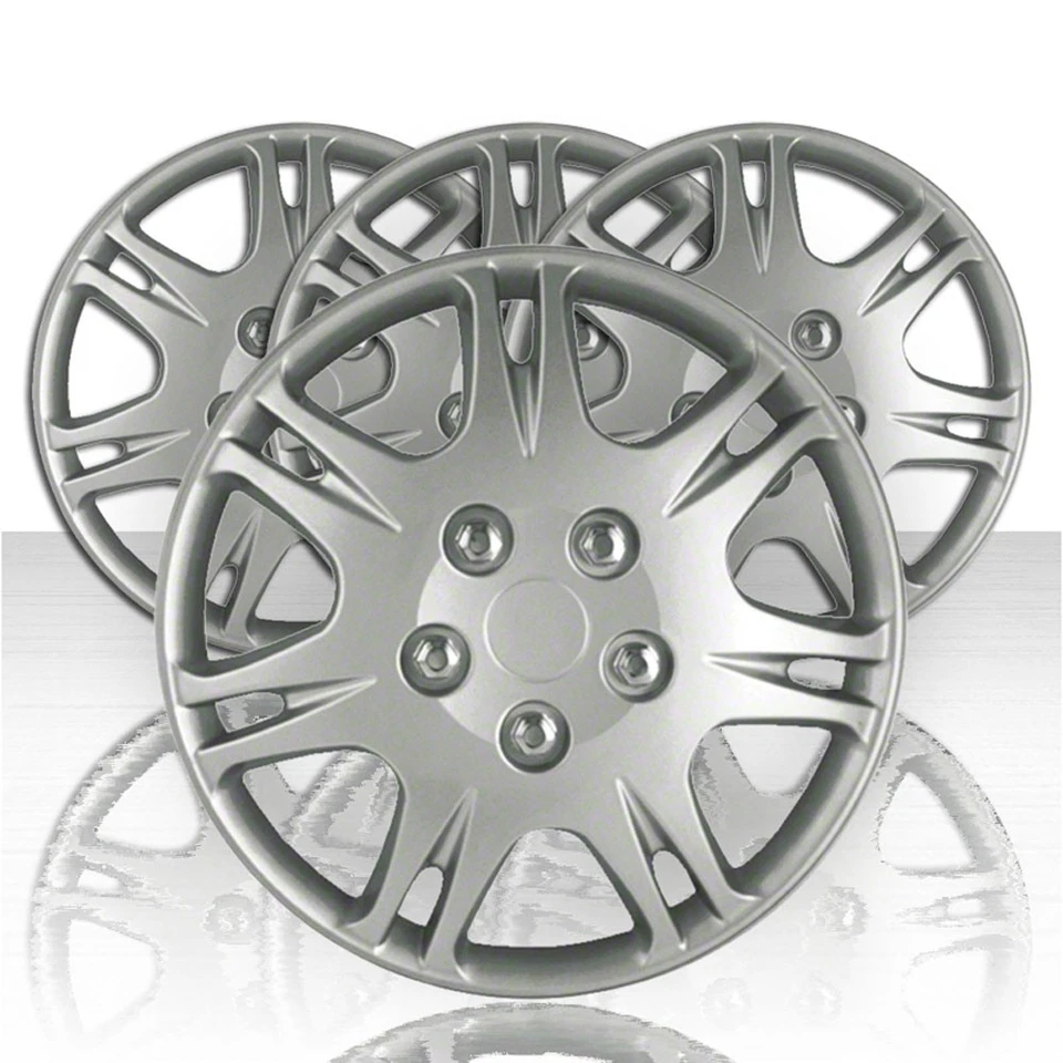 Juego de cuatro cubiertas de rueda de tapacubos plateadas de 15" para 99-03 Mitsubishi Galant (push-on) Foto 2 de 4