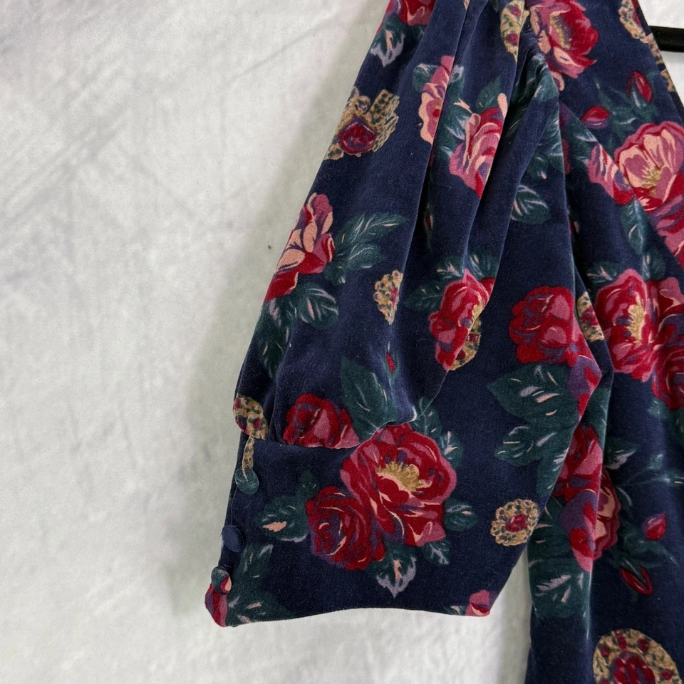 Vestido vintage anos 80 Laura Ashley floral veludo manga folhada tamanho 10 férias Cottagecore - Imagem 4 de 4