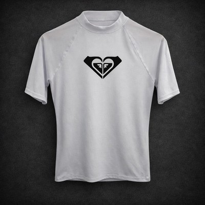Roxy Womens Whole Hearted Rash Guard L White Short Sleeve Surf Sporty Beach New