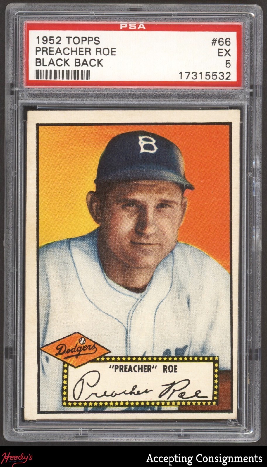 1953 Topps #254 Preacher Roe Black Back DODGERS PSA 5 EX