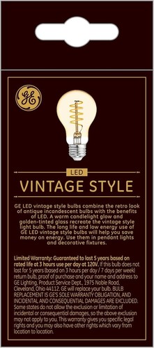 GE LED A19 Amber Vintage Bulb, 5W=60W, Dimmable, Warm Candle Light – 1 Bulb, NEW - Picture 3 of 3
