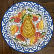 Clay Art Mosaic Pear Two Piece Ceramic Chip and Dip Set HandPainted Item #437736
