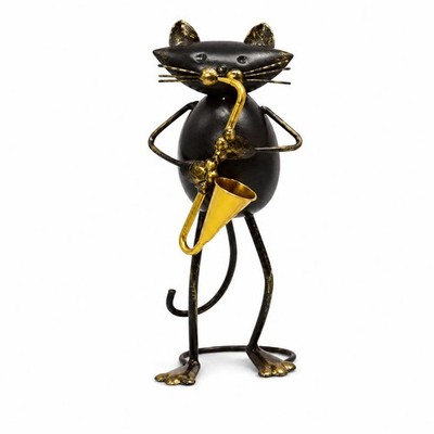 Musiker-Katzenfigur charmant Katzenfigur aus Metall kompakt für Büro,