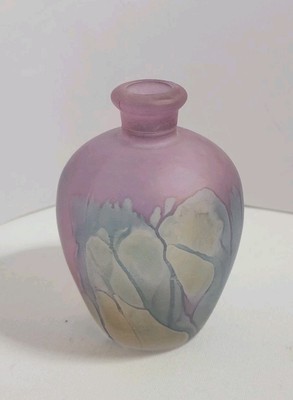 Vintage Rueven Satin Glass  Painted Art Nouveau Small Bud Vase 4.0''