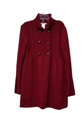 Janie And Jack Girl 6 Red Cable Knit Sweater-Coat Button Front