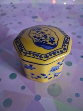 Del Prado Collection Trinket Box. Hand Finished Fine Porcelain. Yellow and Blue