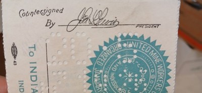 1926 UMW United Mine Worker cashier check print counter signed by John L Lewis! 
